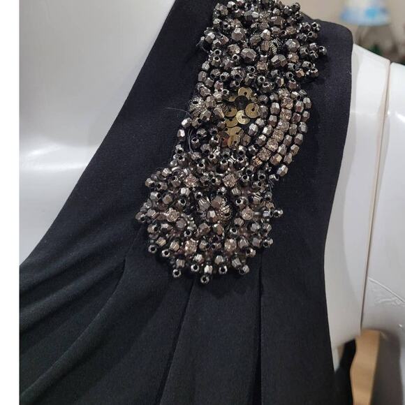 Jodi Kristopher Black Single Shoulder Rhinestone Dress Sz Small Draped Formal - Picture 3 of 10
